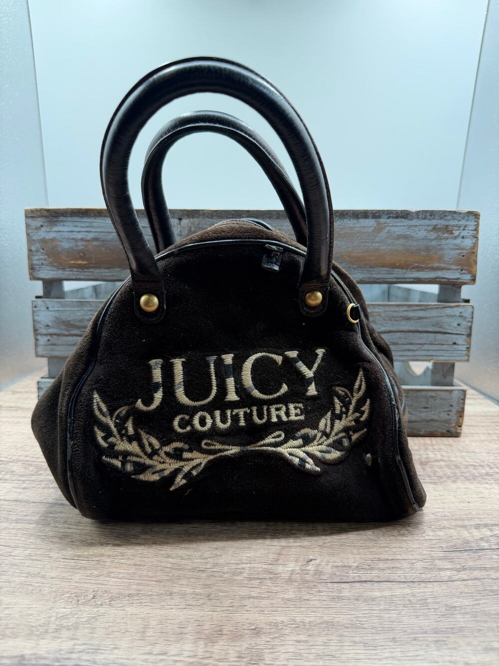 Vintage Y2K Juicy Couture Brown Velour Bowler Bag/ Handbag -Crown Heart - AS IS⁠